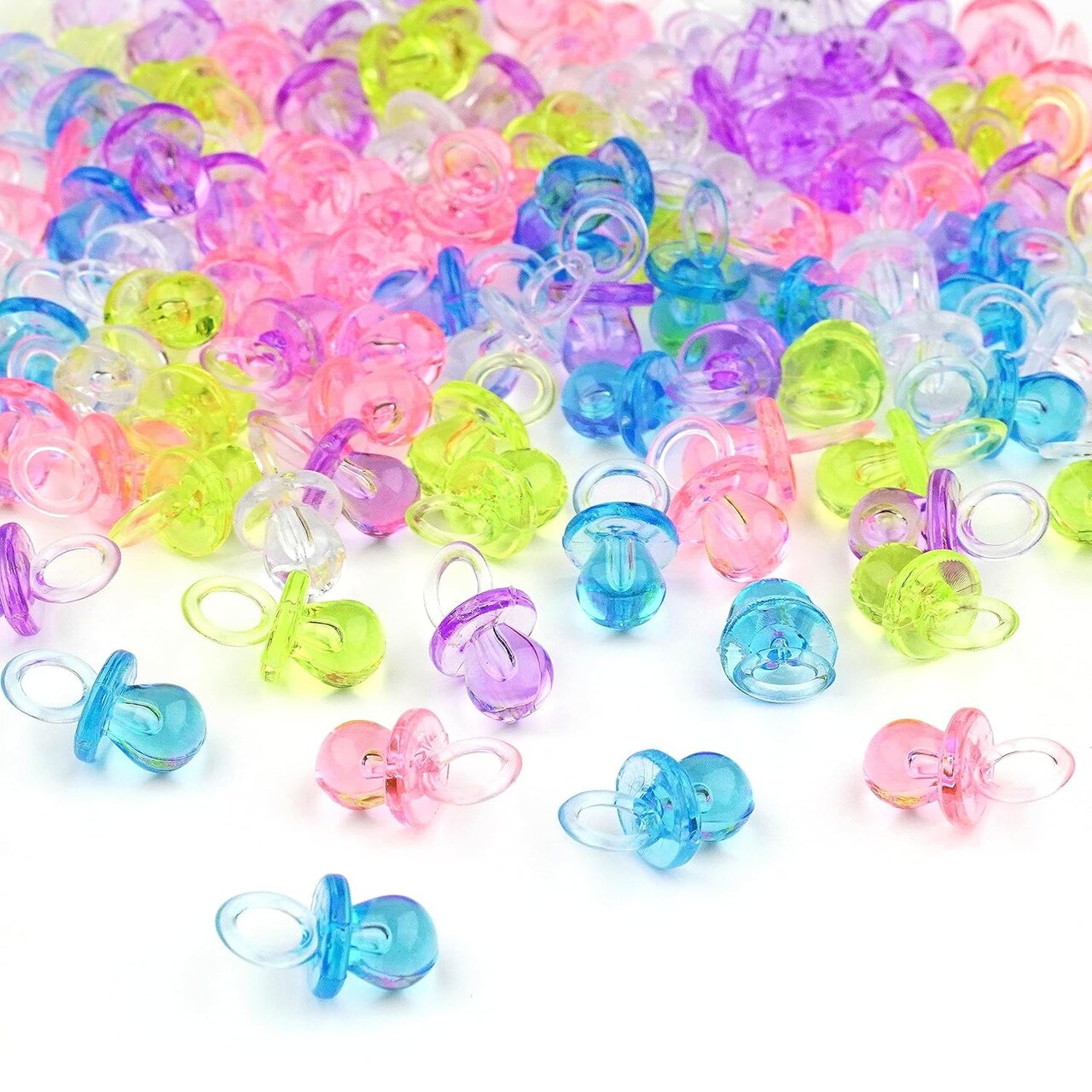 150 Mini Pacifiers for Baby Shower Game(5 Color), 0.86 Inch Plastic Pacifiers for Baby Shower, Gender Reveal Party Favors Table Decoration